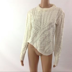 New Women Cable Knit Ivory Sweater S CrewNeck